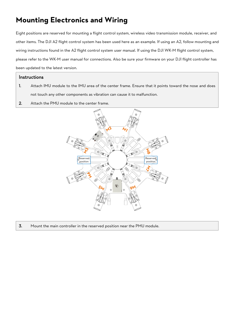 Mounting electronics and wiring, Instructions | DJI S1000 User Manual | Page 11 / 32