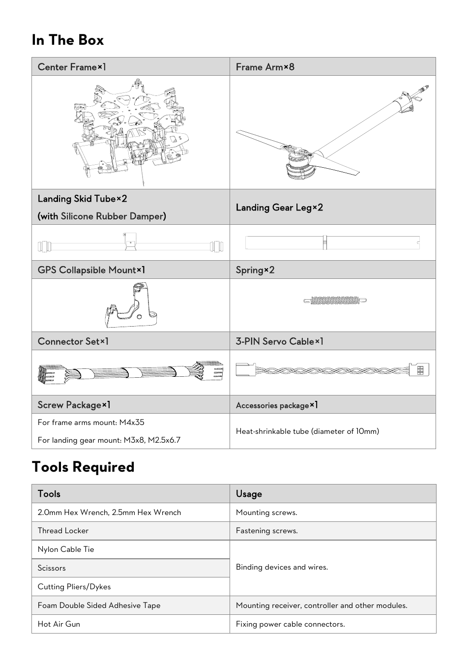 In the box, Tools required | DJI S1000 User Manual | Page 6 / 32