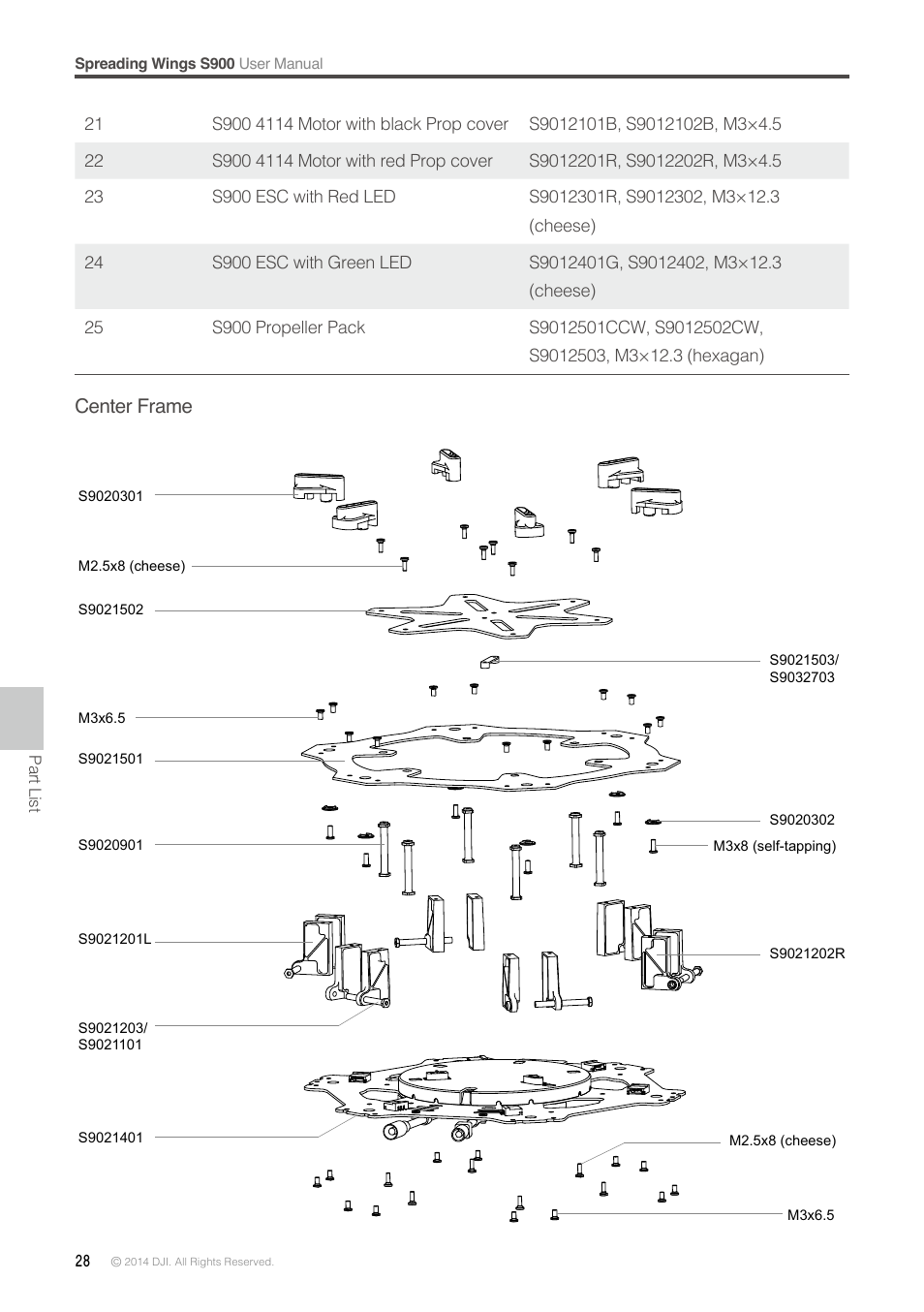 Center frame | DJI S900 User Manual | Page 28 / 32