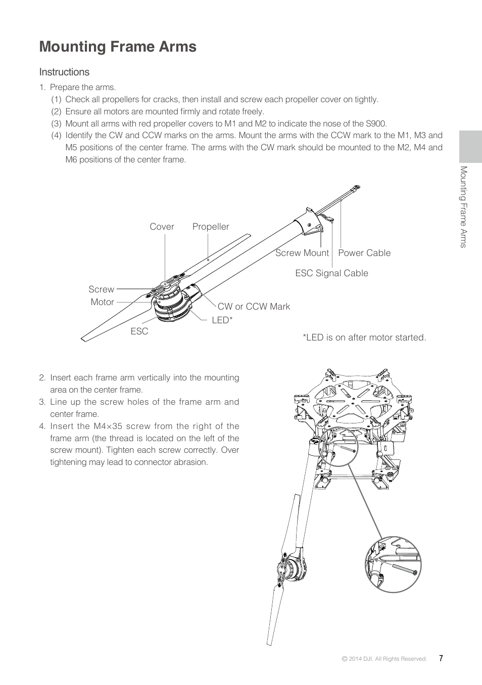 Mounting frame arms | DJI S900 User Manual | Page 7 / 32
