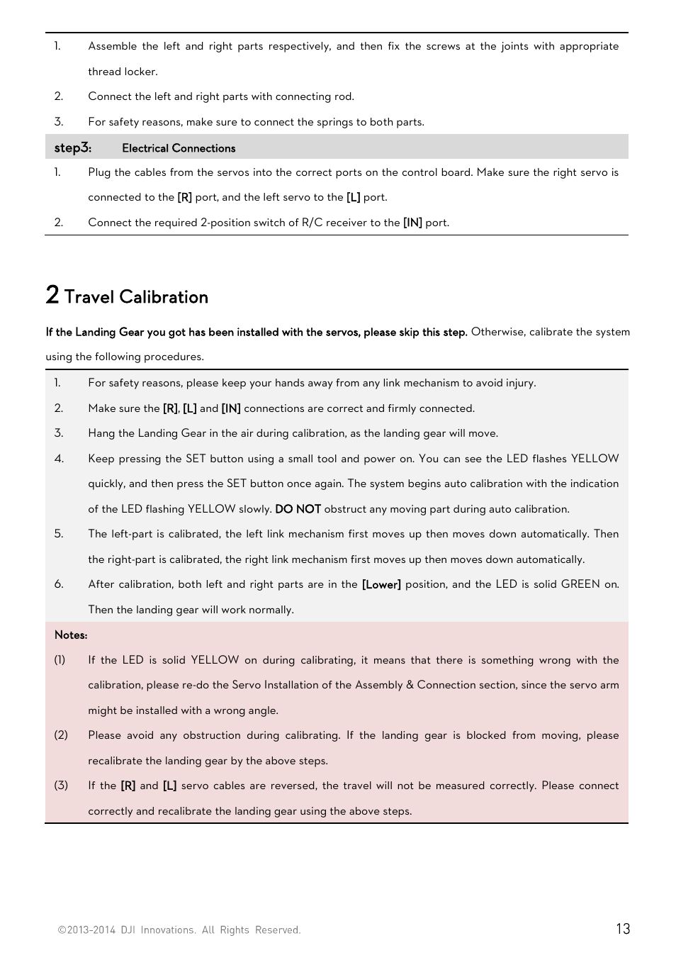 2 travel calibration, Travel calibration | DJI S800 EVO User Manual | Page 13 / 26