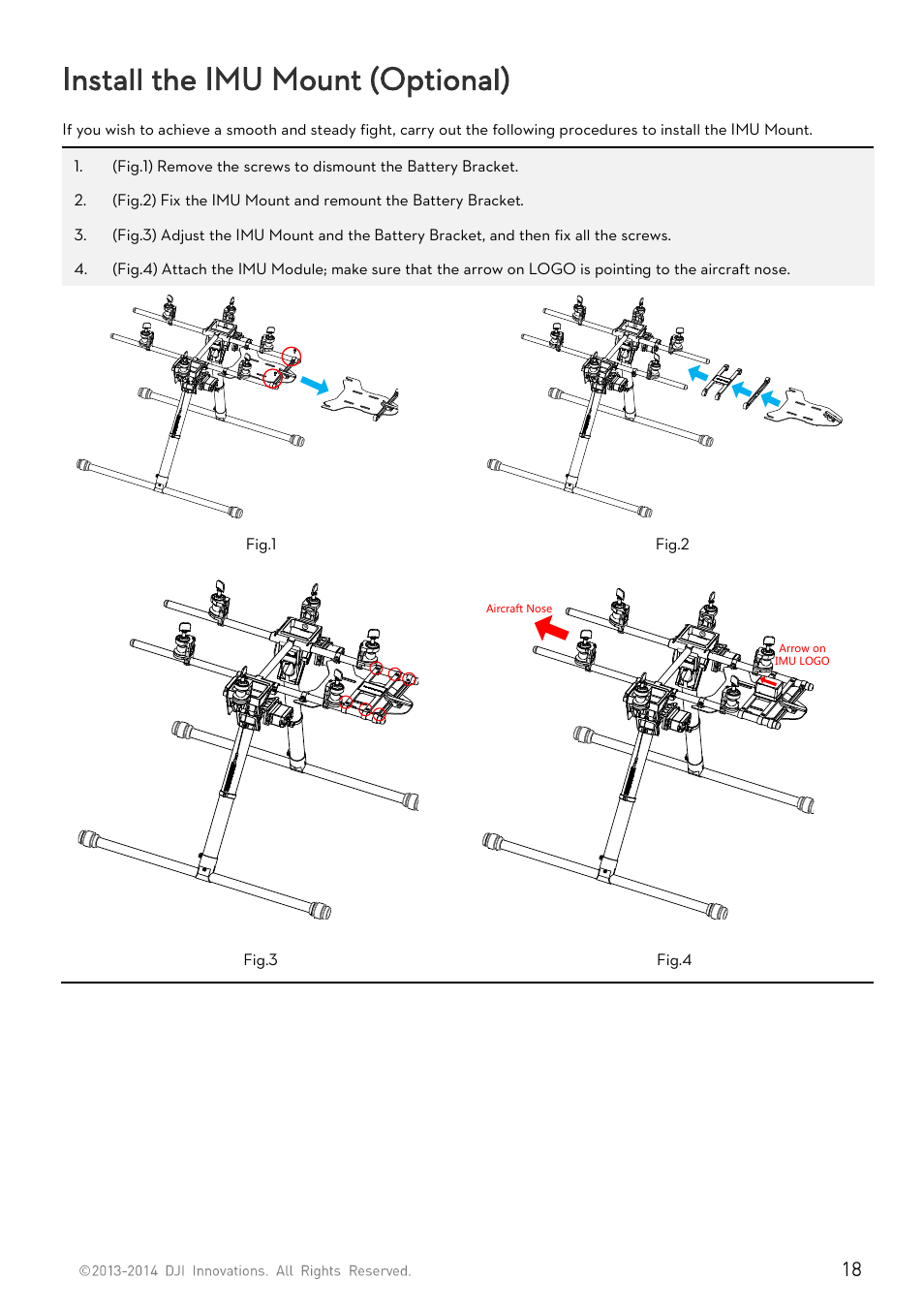 Install the imu mount (optional) | DJI S800 EVO User Manual | Page 18 / 26