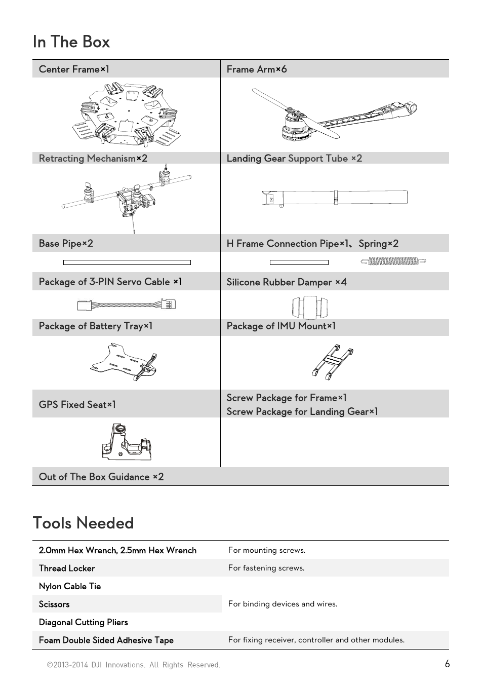 In the box, Tools needed | DJI S800 EVO User Manual | Page 6 / 26