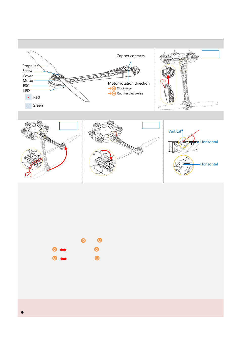 Mount frame arms, Notices, Step 1 step 2 | Step 3 step 4 step 5 | DJI S800 User Manual | Page 9 / 21