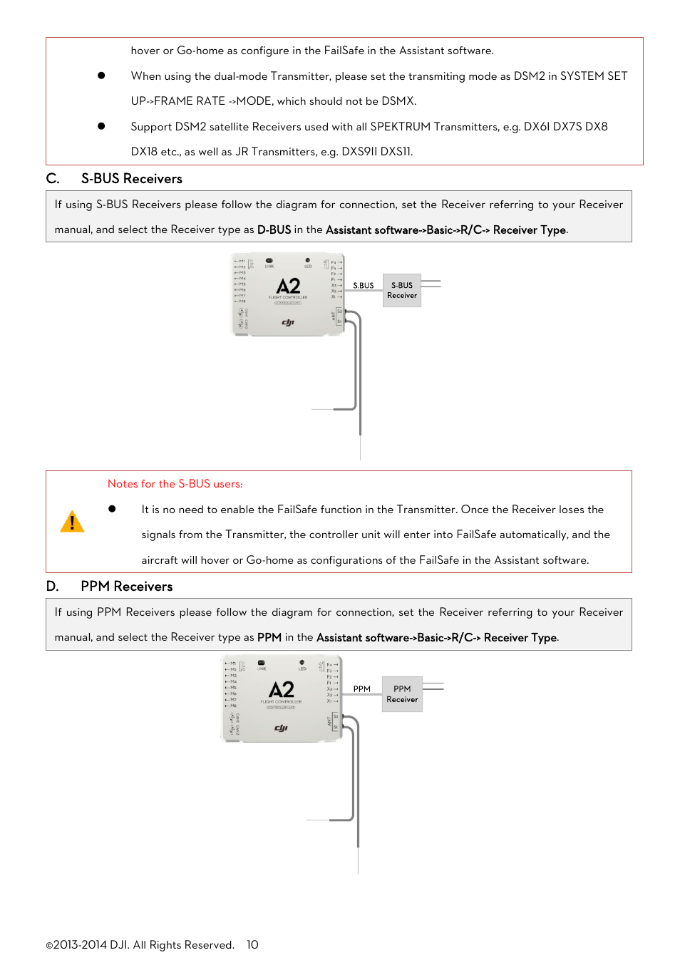 C. s-bus receivers, D. ppm receivers | DJI A2 User Manual | Page 10 / 56