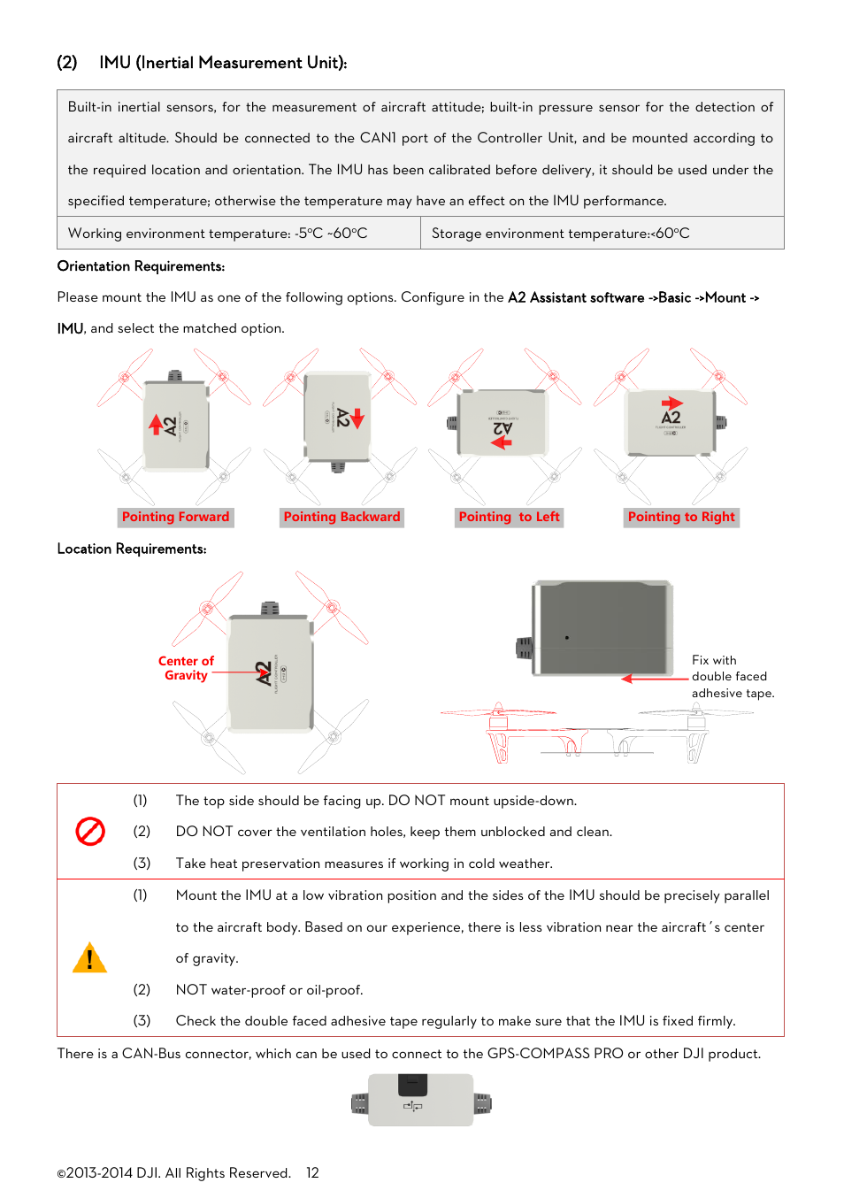 2) imu (inertial measurement unit) | DJI A2 User Manual | Page 12 / 56