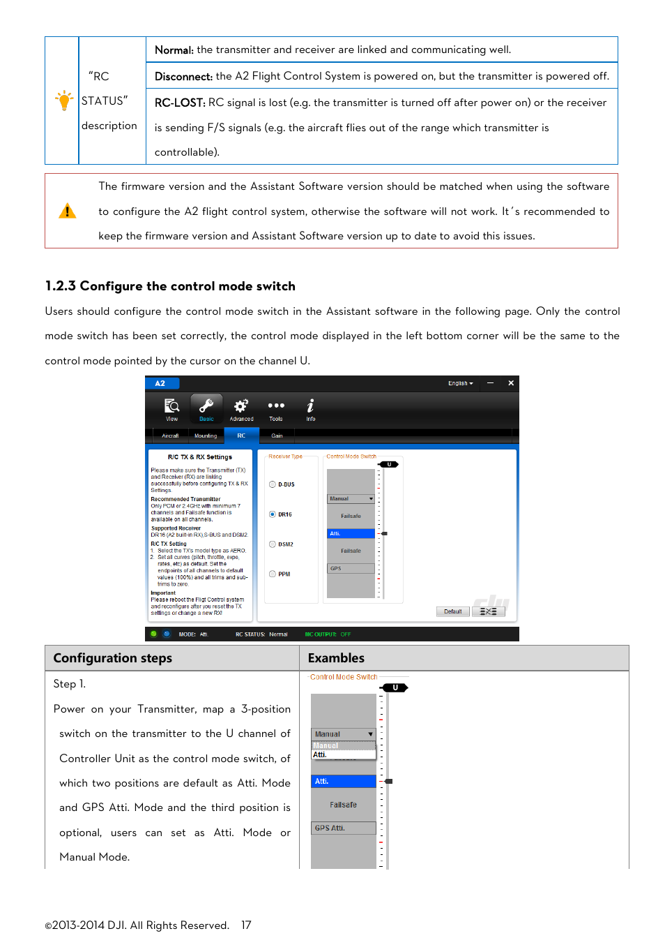 3 configure the control mode switch | DJI A2 User Manual | Page 17 / 56