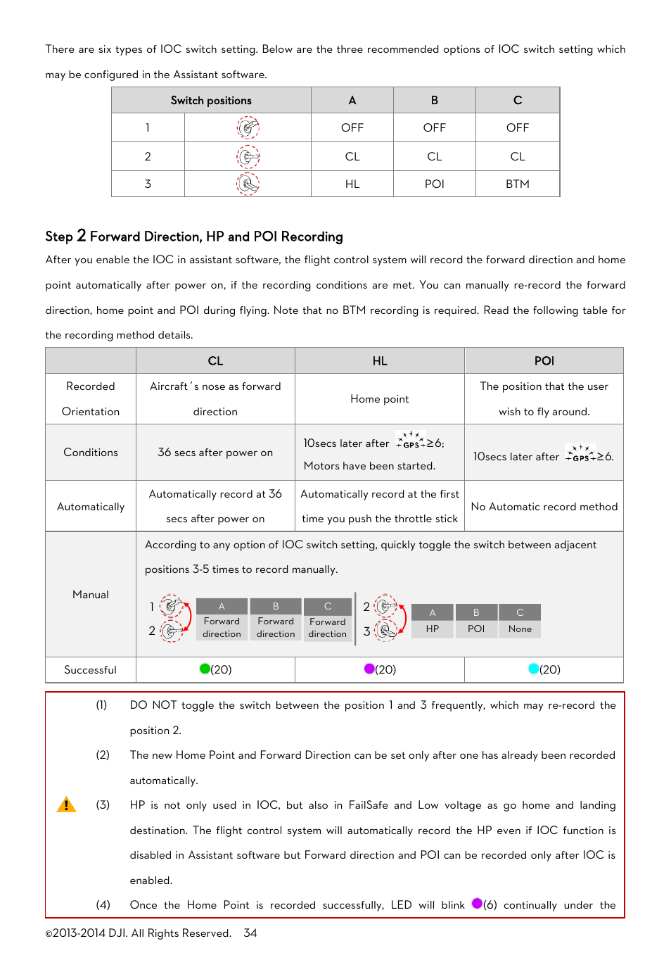 Step, Forward direction, hp and poi recording | DJI A2 User Manual | Page 34 / 56