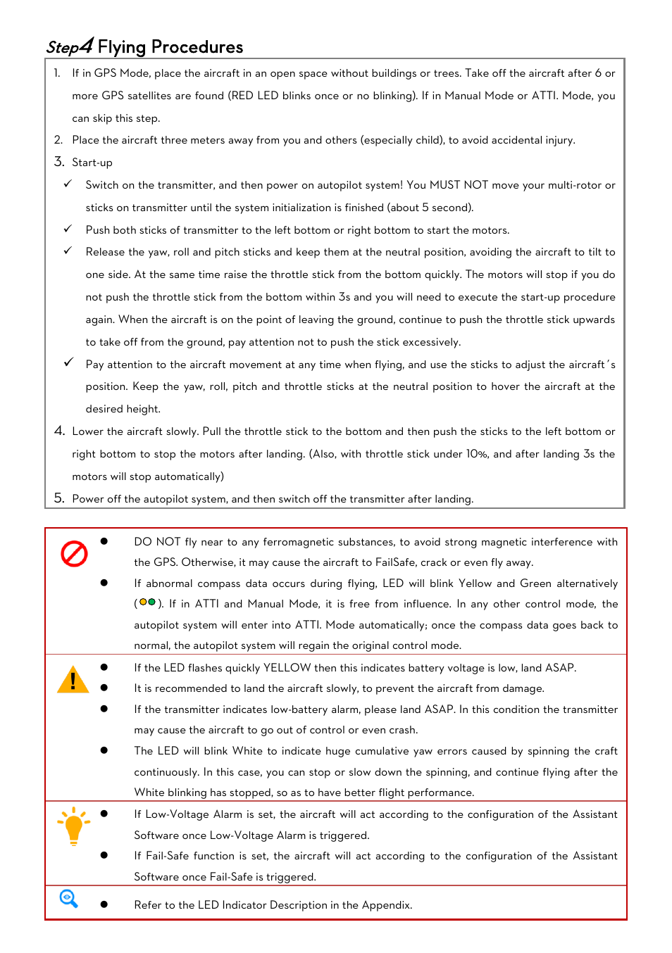 Flying procedures, Step | DJI WooKong-M User Manual | Page 10 / 29