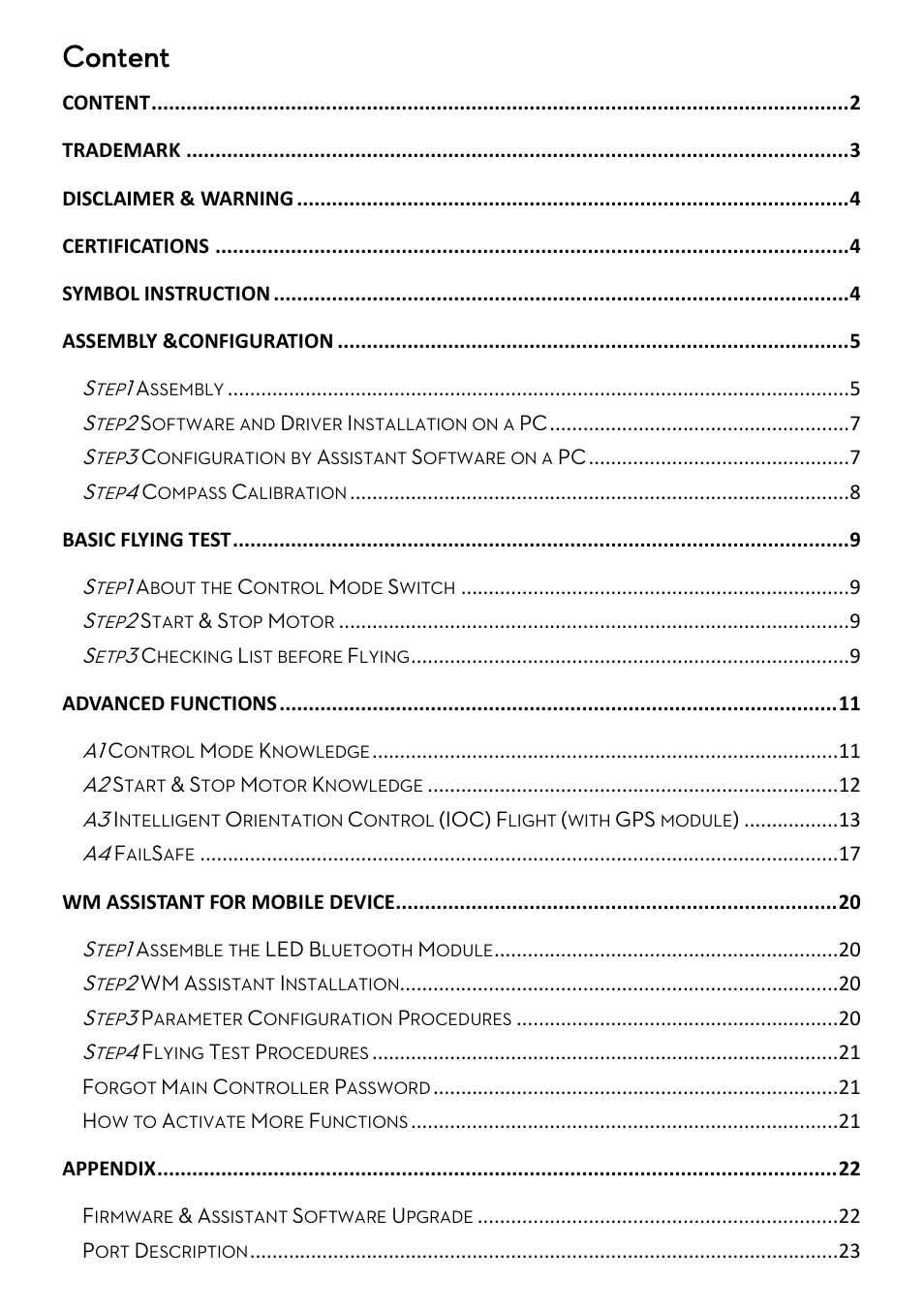 Content | DJI WooKong-M User Manual | Page 2 / 29