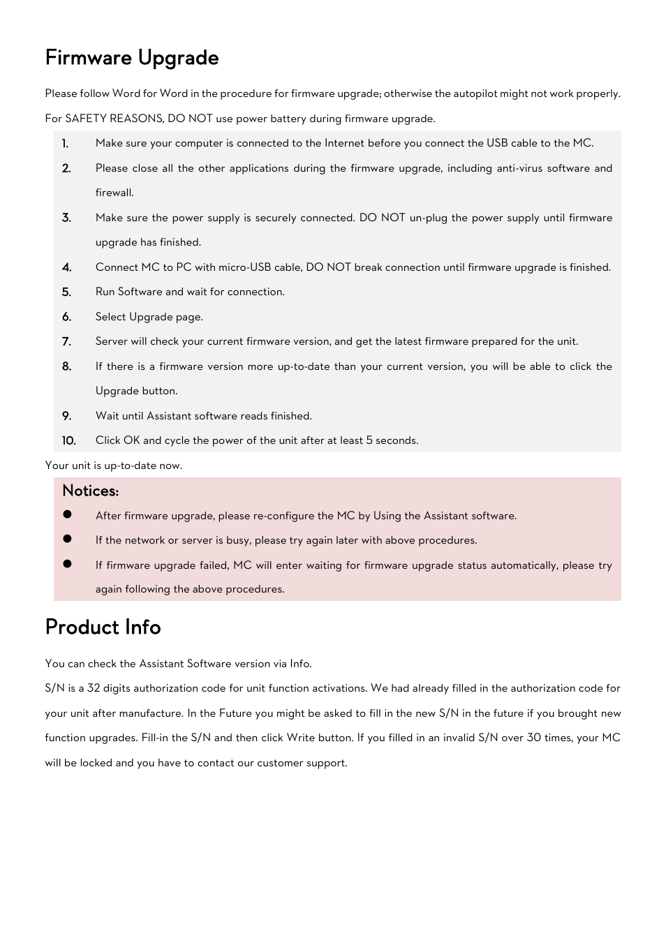 Irmware, Pgrade, Roduct | Firmware upgrade, Product info, Notices | DJI Naza-M Lite User Manual | Page 12 / 45