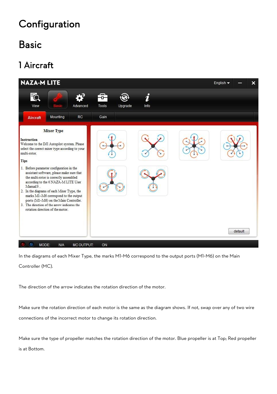 Configuration, Basic, Ircraft | Configuration basic, 1 aircraft | DJI Naza-M Lite User Manual | Page 13 / 45