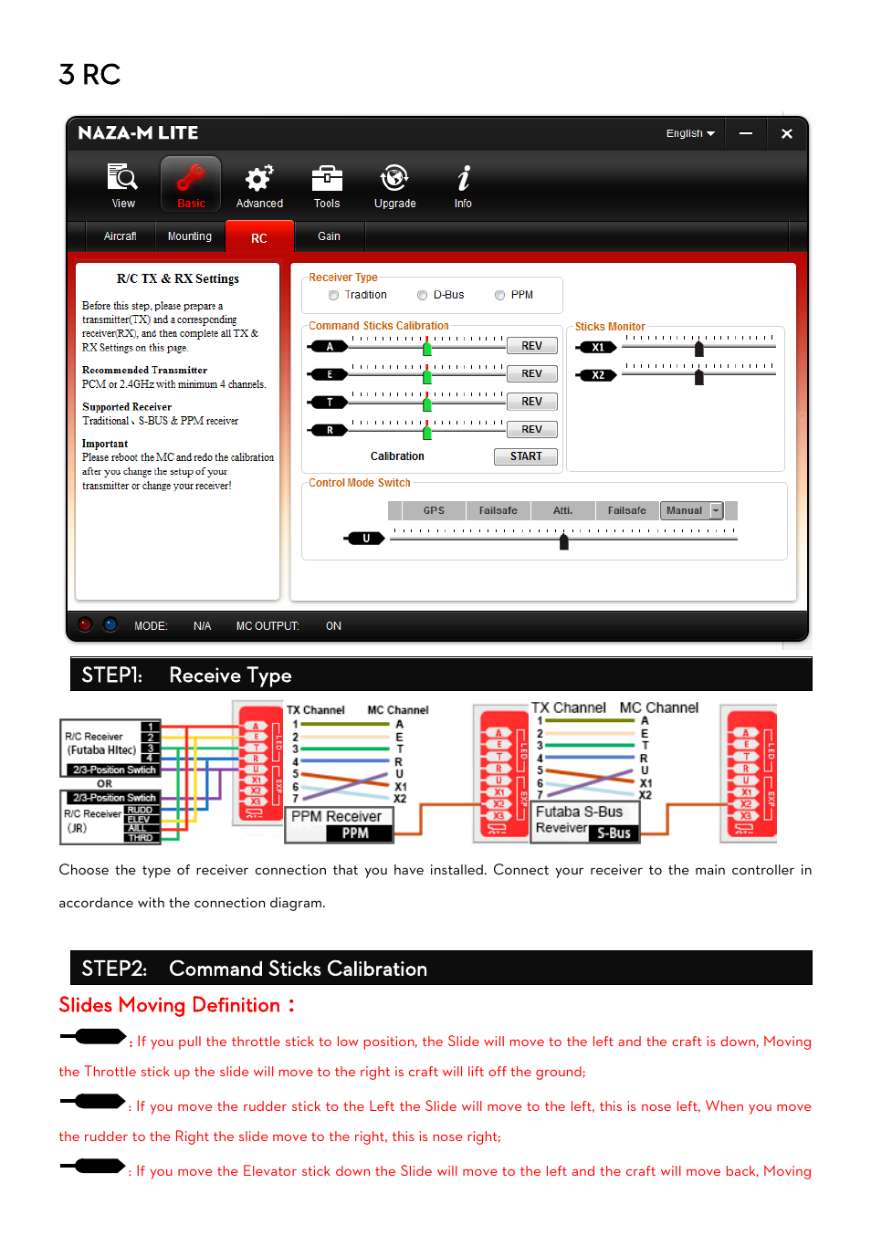 3 rc, Step1: receive type | DJI Naza-M Lite User Manual | Page 15 / 45