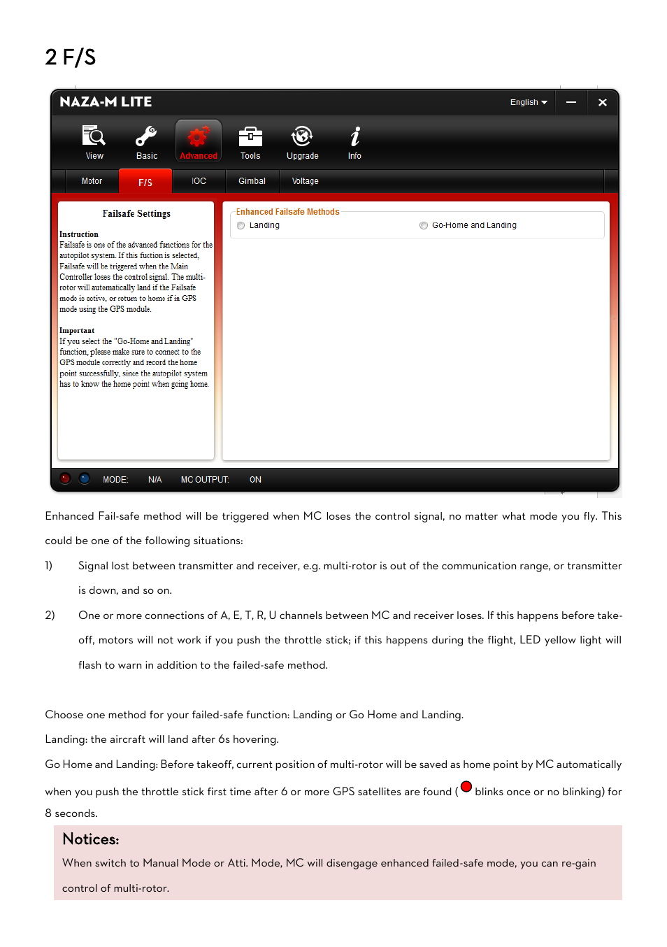 2 f/s, Notices | DJI Naza-M Lite User Manual | Page 23 / 45