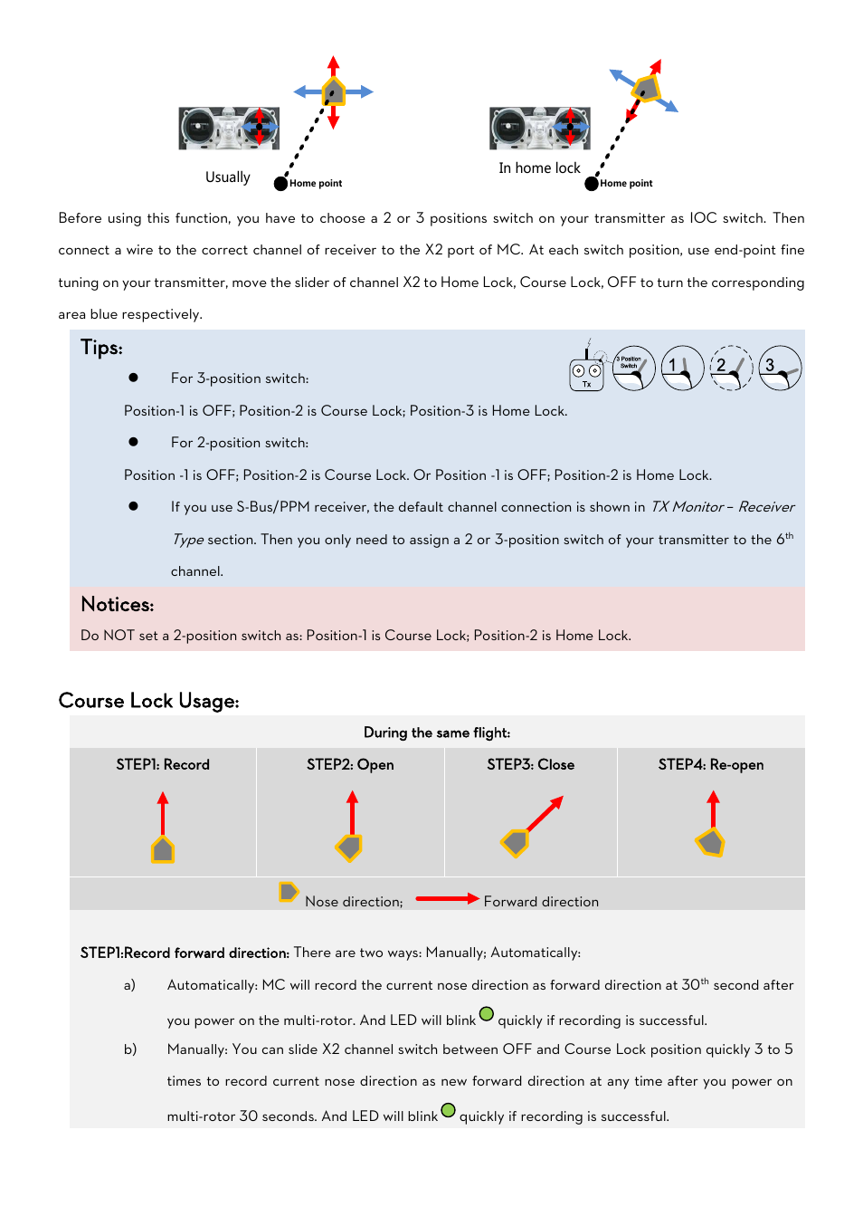 Tips, Notices, Course lock usage | DJI Naza-M Lite User Manual | Page 26 / 45