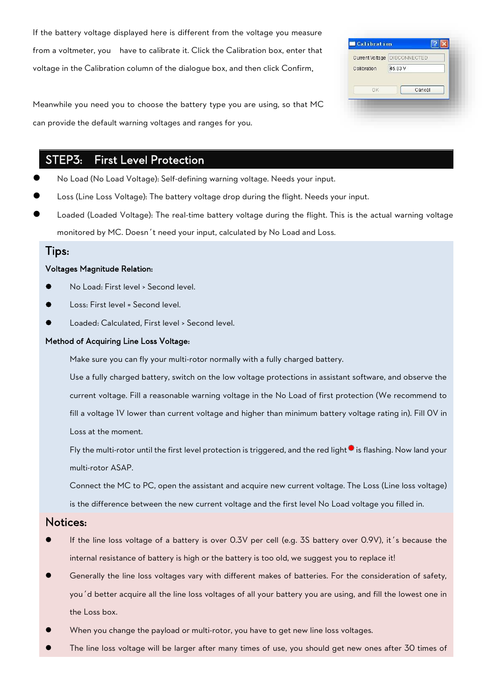 Step3: first level protection, Tips, Notices | DJI Naza-M Lite User Manual | Page 33 / 45
