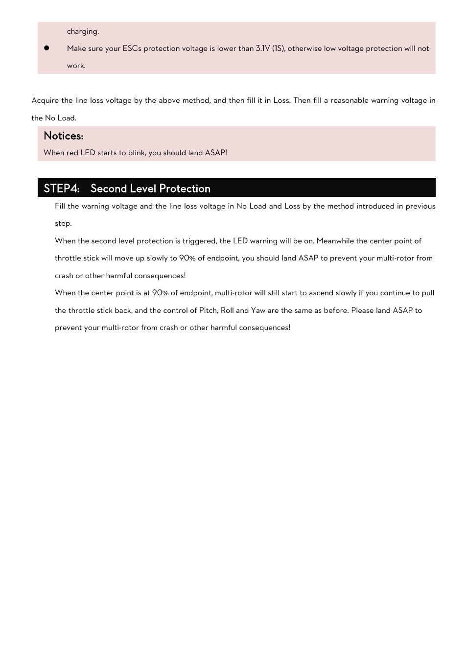 Notices, Step4: second level protection | DJI Naza-M Lite User Manual | Page 34 / 45