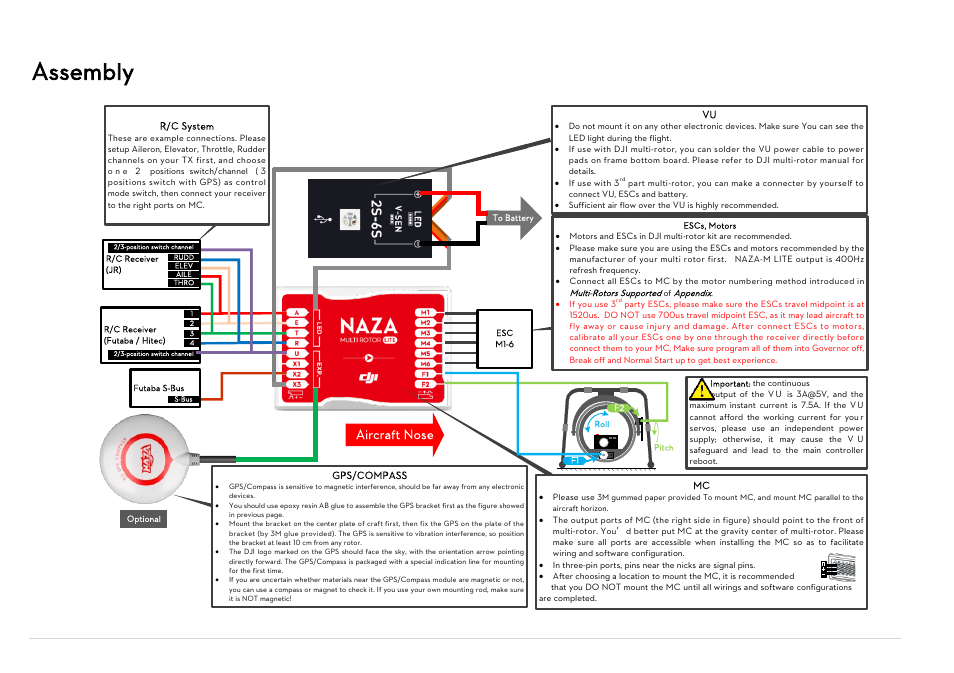 Assembly, Aircraft nose | DJI Naza-M Lite User Manual | Page 8 / 45