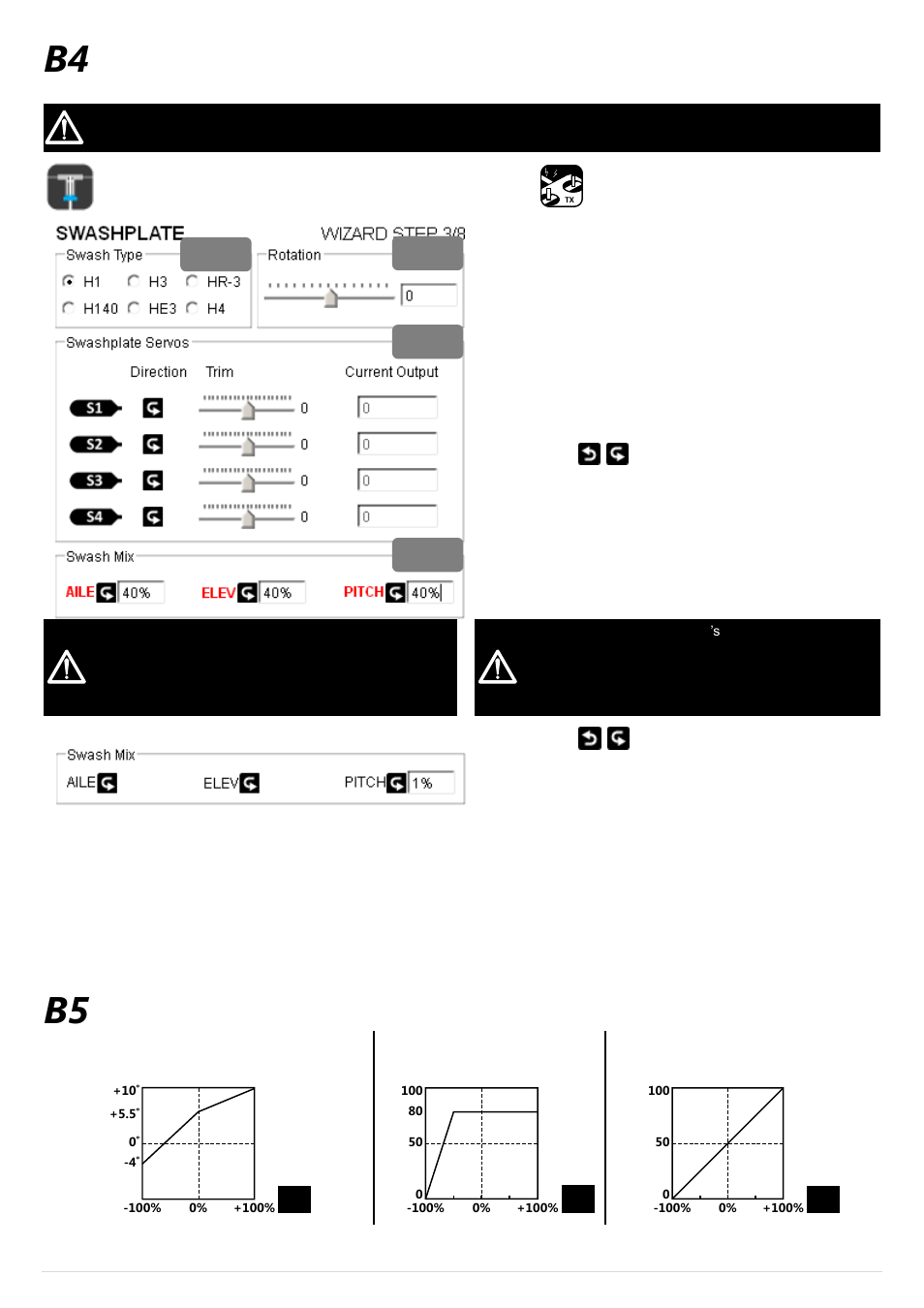 B4 swashplate, B5 pitch and throttle curve setup, Swashplate | Pitch and throttle curve setup | DJI Ace One User Manual | Page 14 / 28