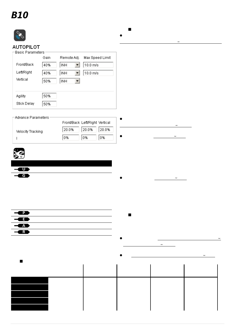 B10 autopilot, Autopilot, Base parameters | Advance parameters, Suggested parameters | DJI Ace One User Manual | Page 19 / 28