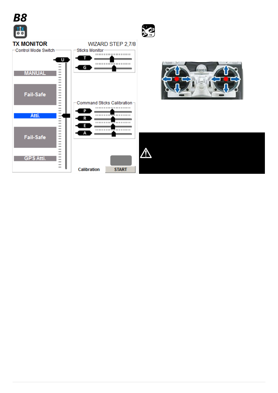 B8 r/c transmitter calibration, R/c transmitter calibration | DJI Wookong-H User Manual | Page 17 / 27