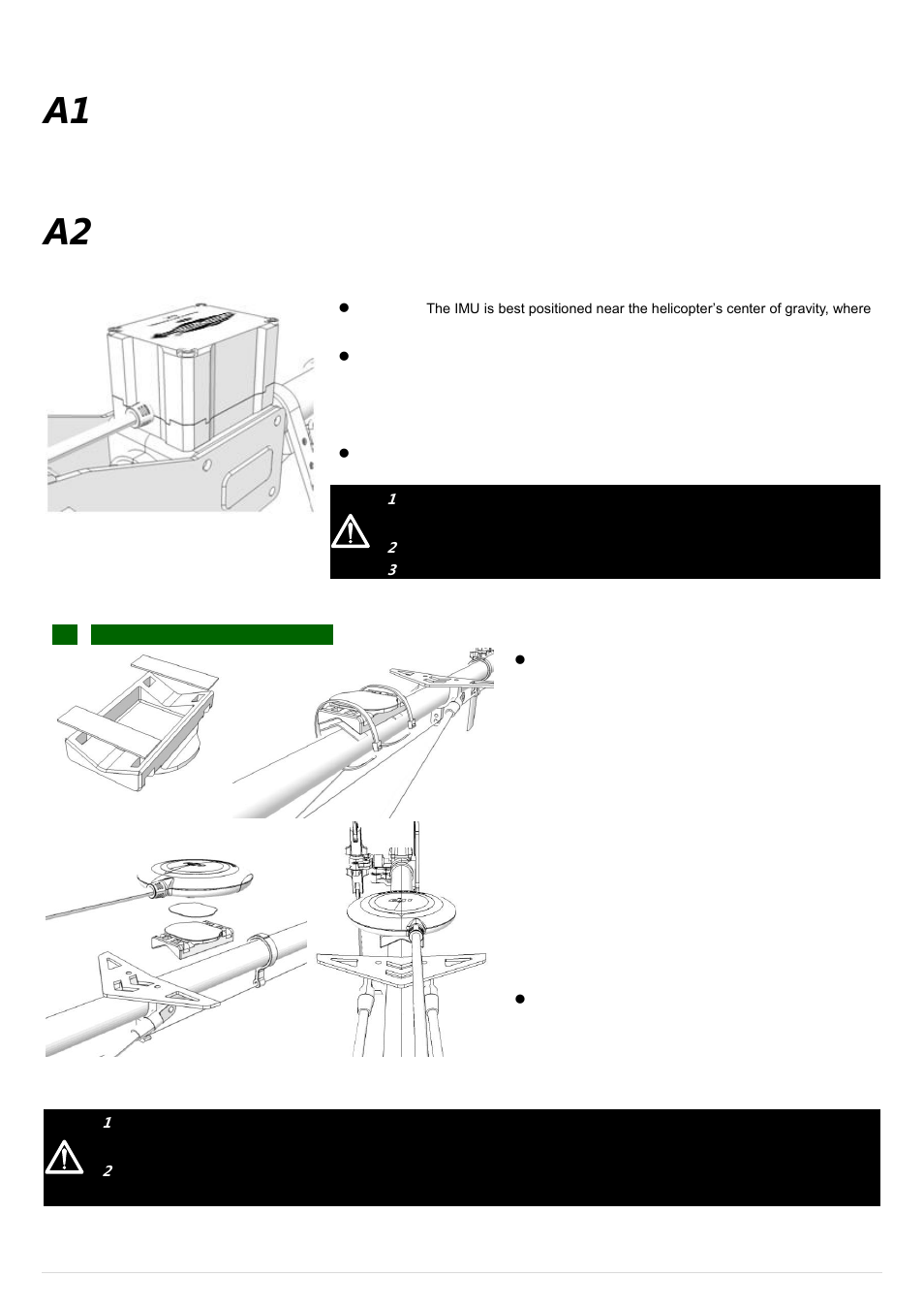 Mounting and connection, A1 before you begin, A2 mount the devices on your helicopter | Before you begin, Mount the devices on your helicopter, Mount the devices on your helicopter imu, Gps & compass module | DJI Wookong-H User Manual | Page 5 / 27