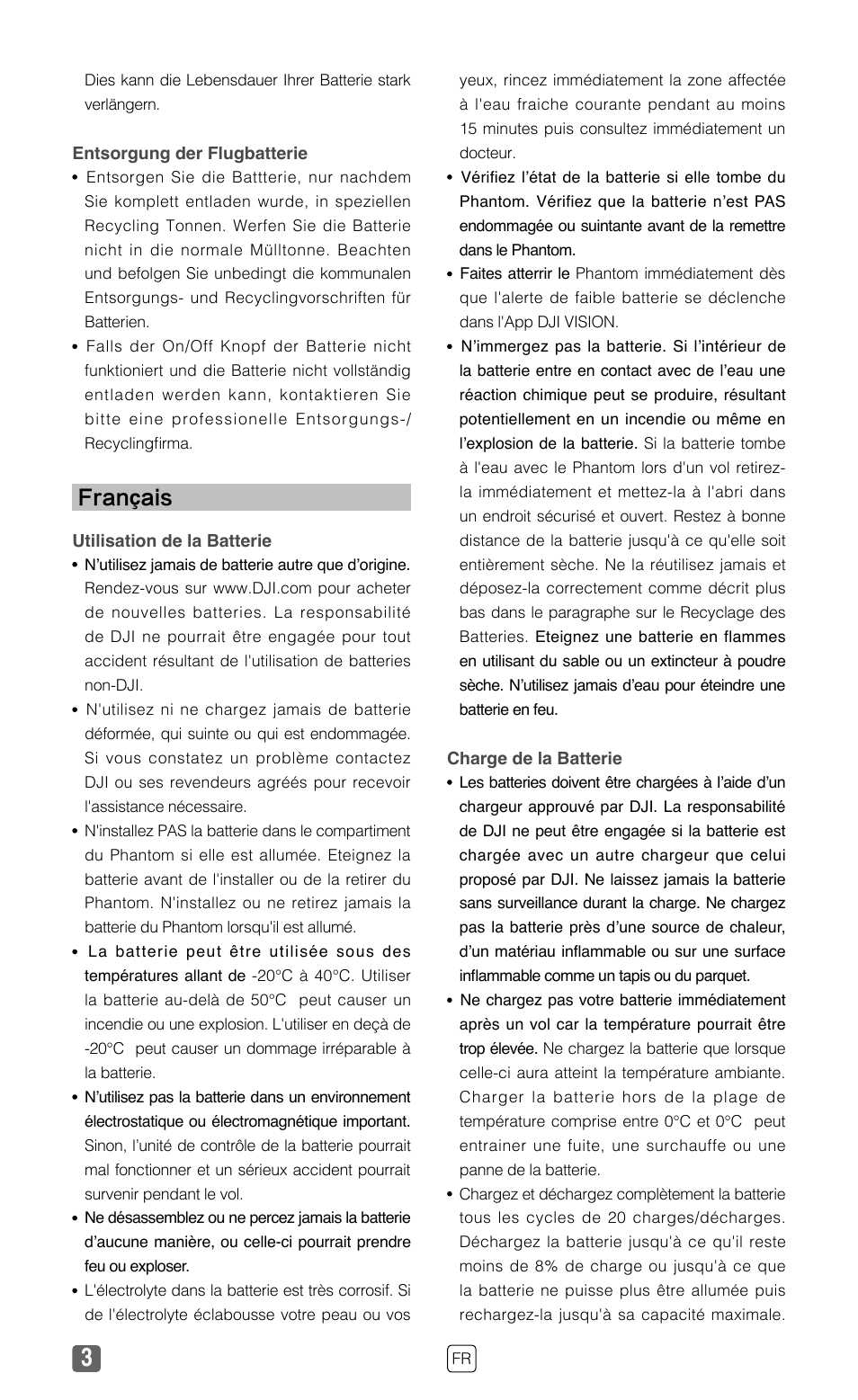 Fran ç ais | DJI Smart Flight Battery Safety User Manual | Page 4 / 6