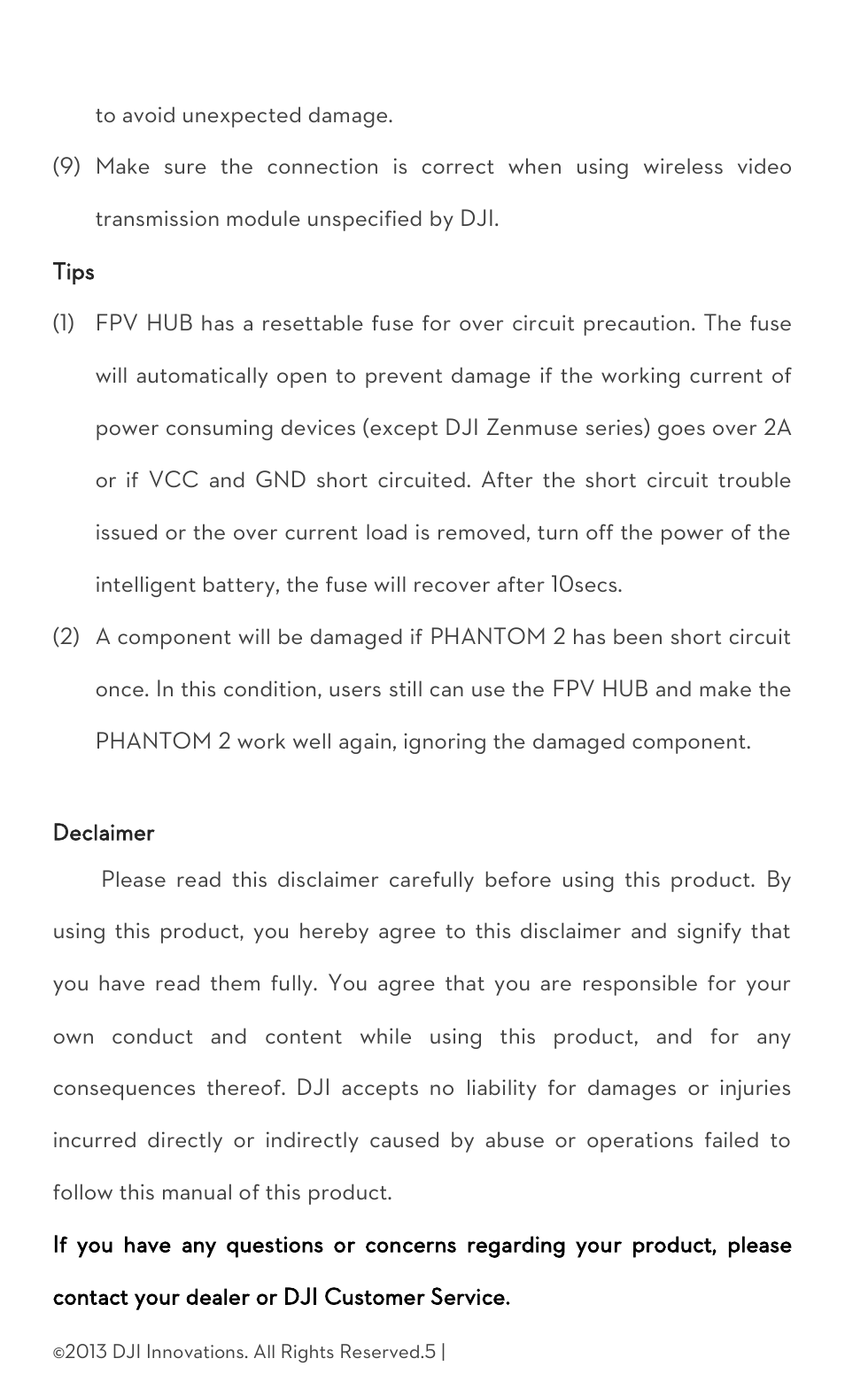 Tips, Declaimer | DJI Phantom 2 FPV HUB Kit User Manual | Page 5 / 5