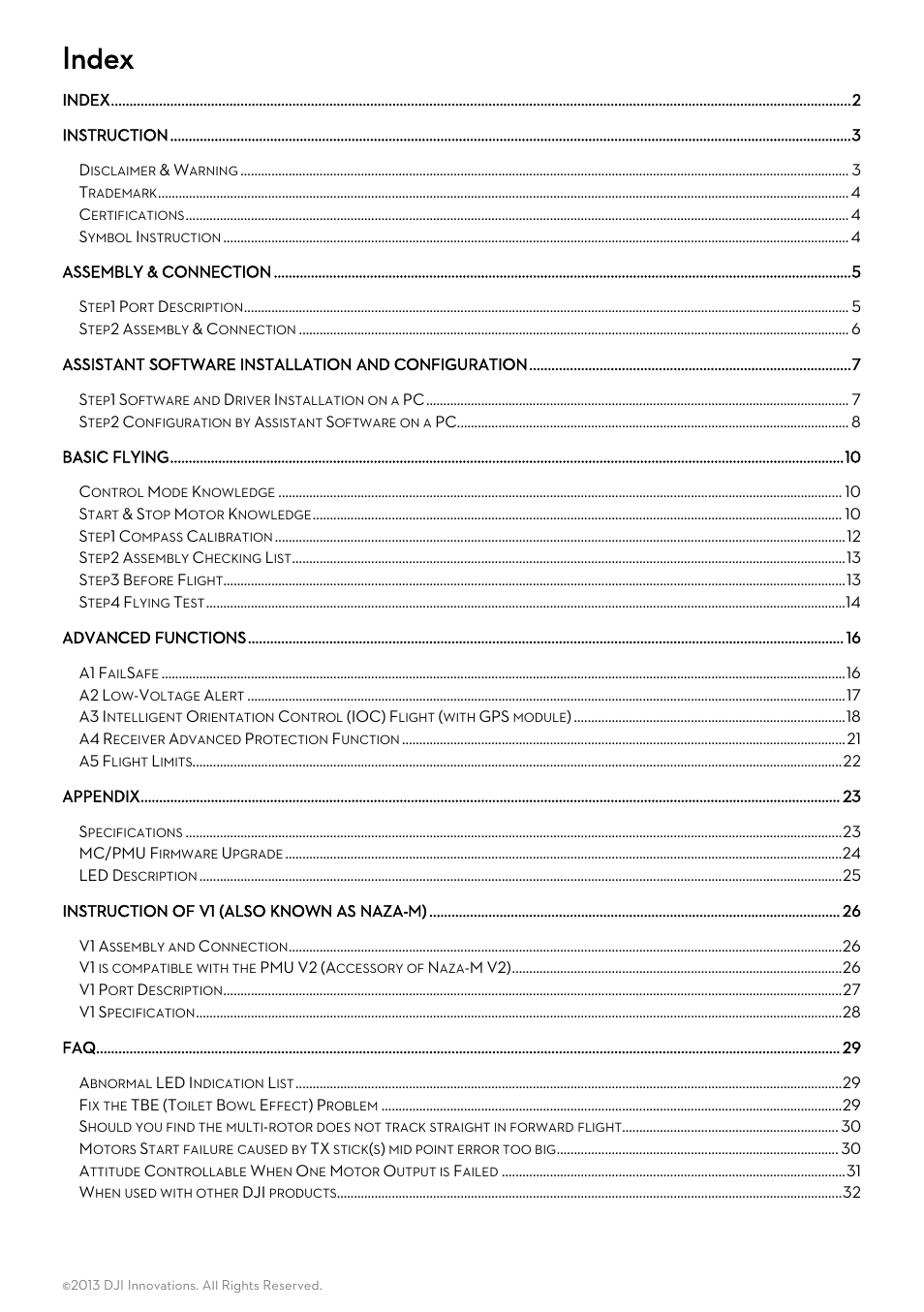 Index | DJI Naza-M User Manual | Page 2 / 33