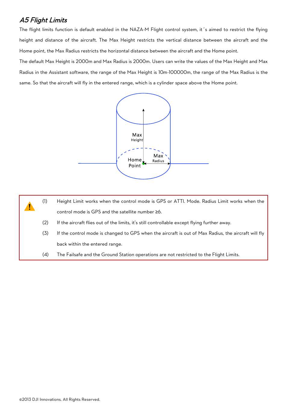 A5 flight limits, Light, Imits | DJI Naza-M User Manual | Page 22 / 33