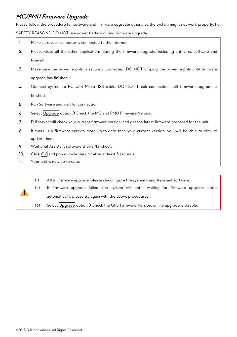 Mc/pmu firmware upgrade, Mc/pmu, Irmware | Pgrade | DJI Naza-M User Manual | Page 24 / 33