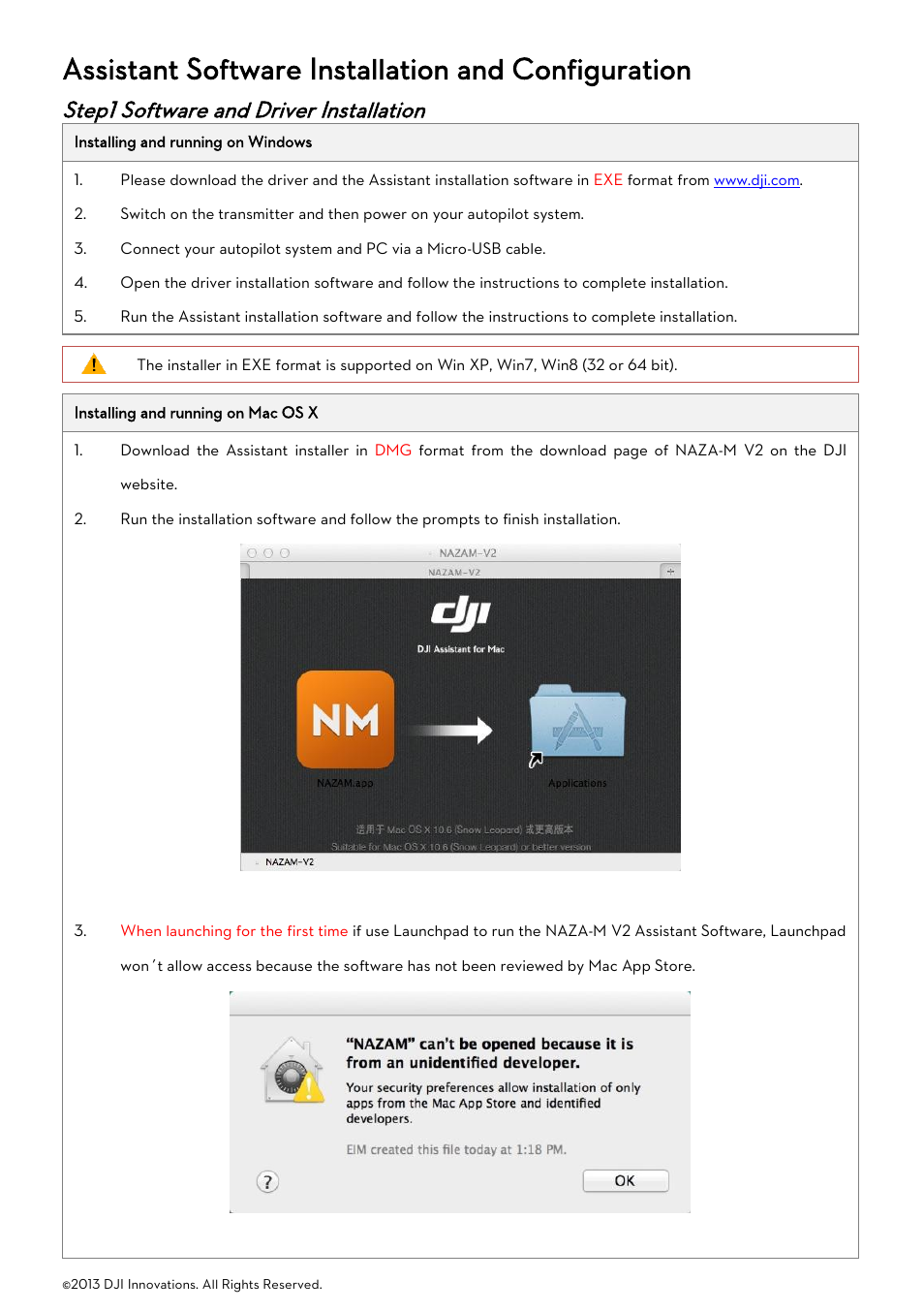 Assistant software installation and configuration, Step1 software and driver installation, Oftware and | River, Nstallation on a | DJI Naza-M User Manual | Page 7 / 33