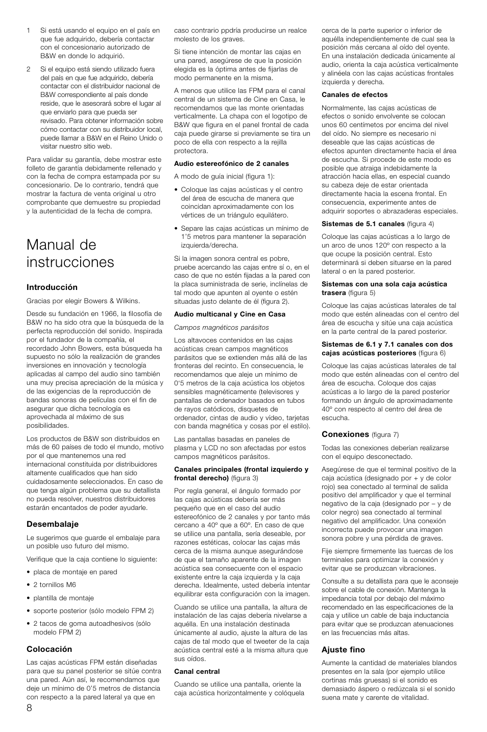 Manual de instrucciones | Bowers & Wilkins FPM2 User Manual | Page 11 / 35