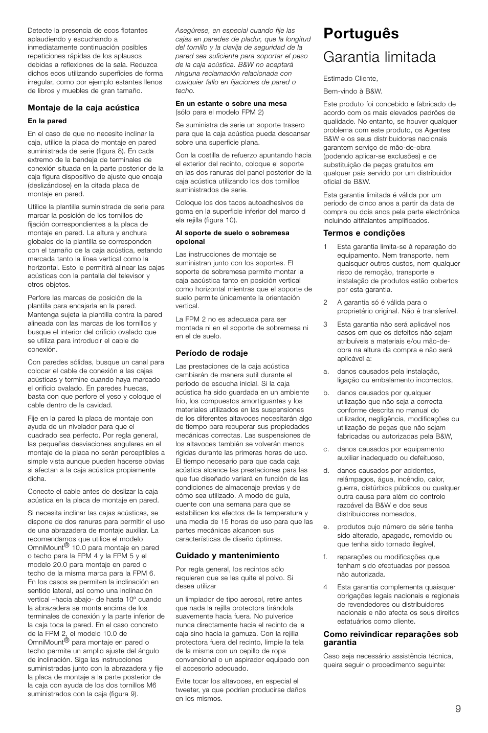 Português garantia limitada | Bowers & Wilkins FPM2 User Manual | Page 12 / 35