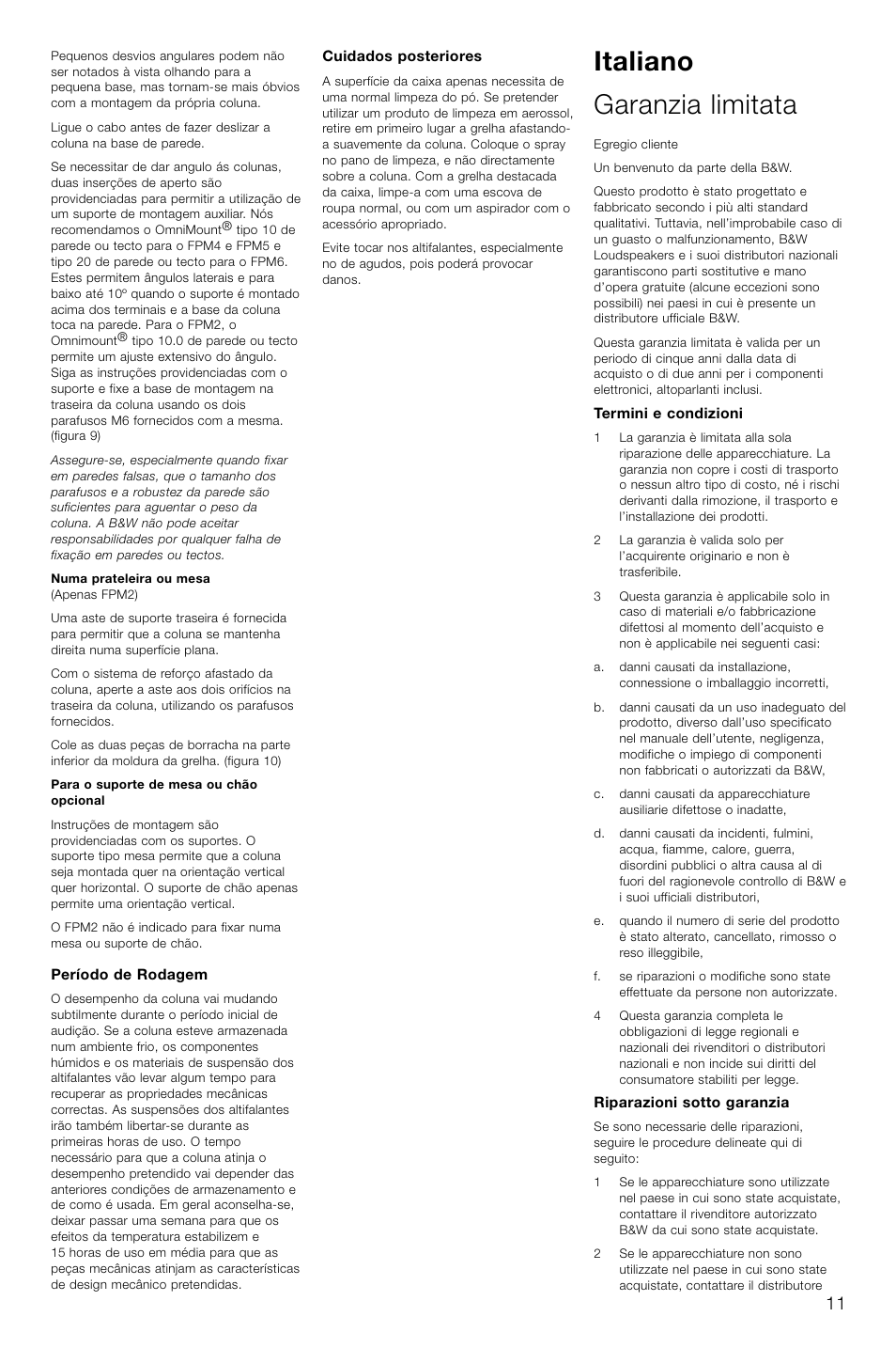 Italiano garanzia limitata | Bowers & Wilkins FPM2 User Manual | Page 14 / 35