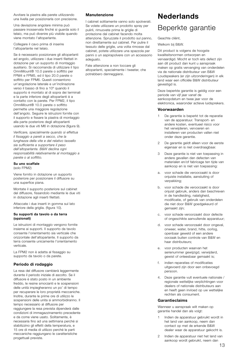 Nederlands beperkte garantie | Bowers & Wilkins FPM2 User Manual | Page 16 / 35