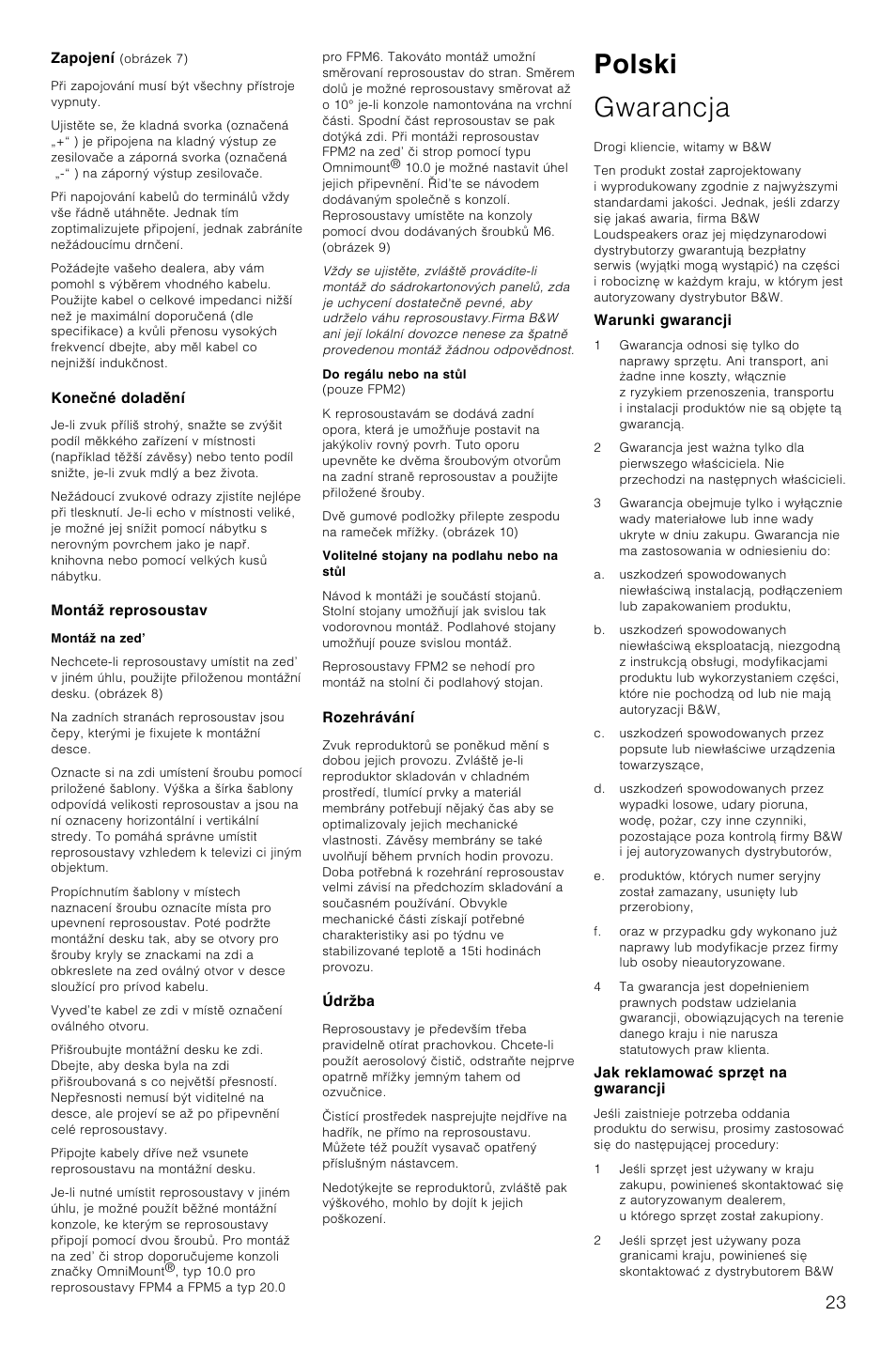 Polski gwarancja | Bowers & Wilkins FPM2 User Manual | Page 26 / 35