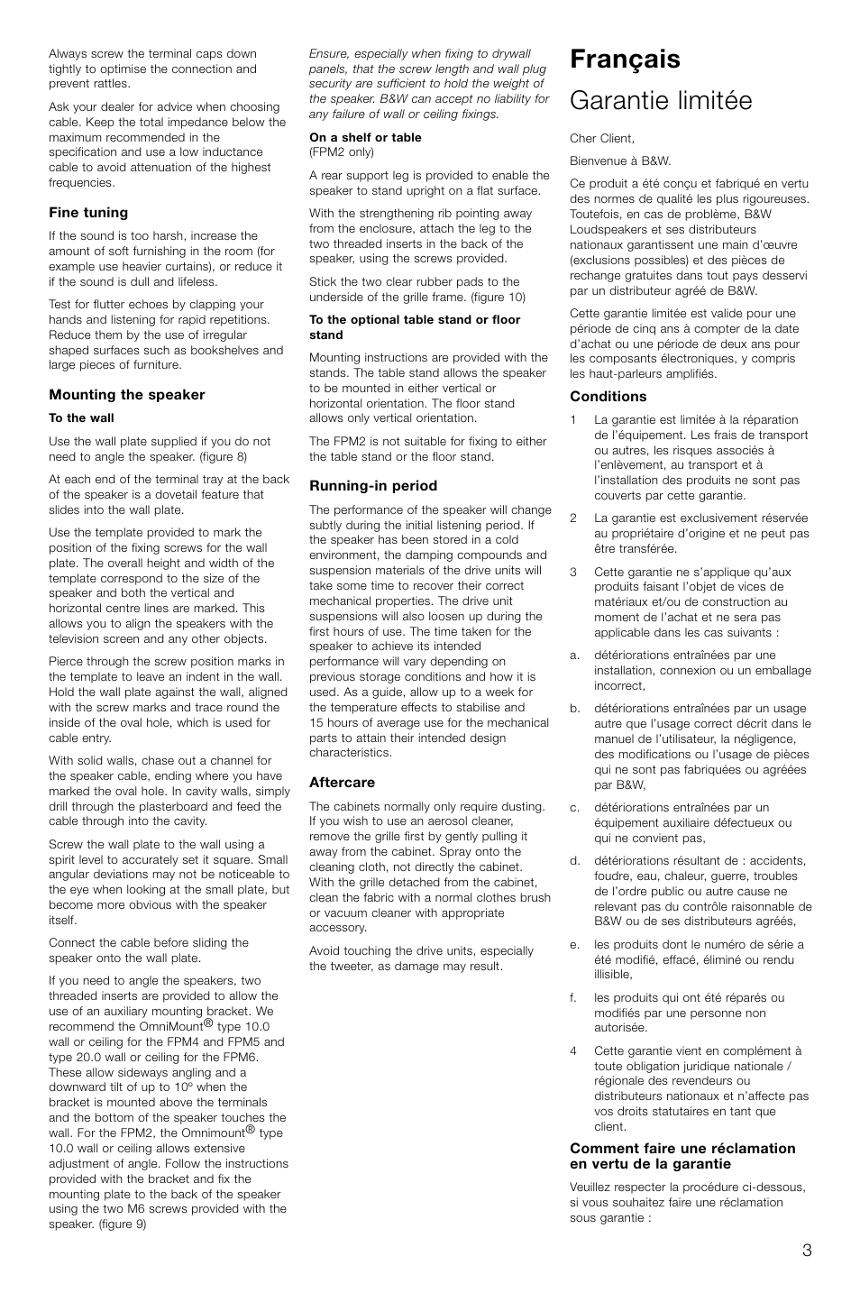 Français garantie limitée | Bowers & Wilkins FPM2 User Manual | Page 6 / 35