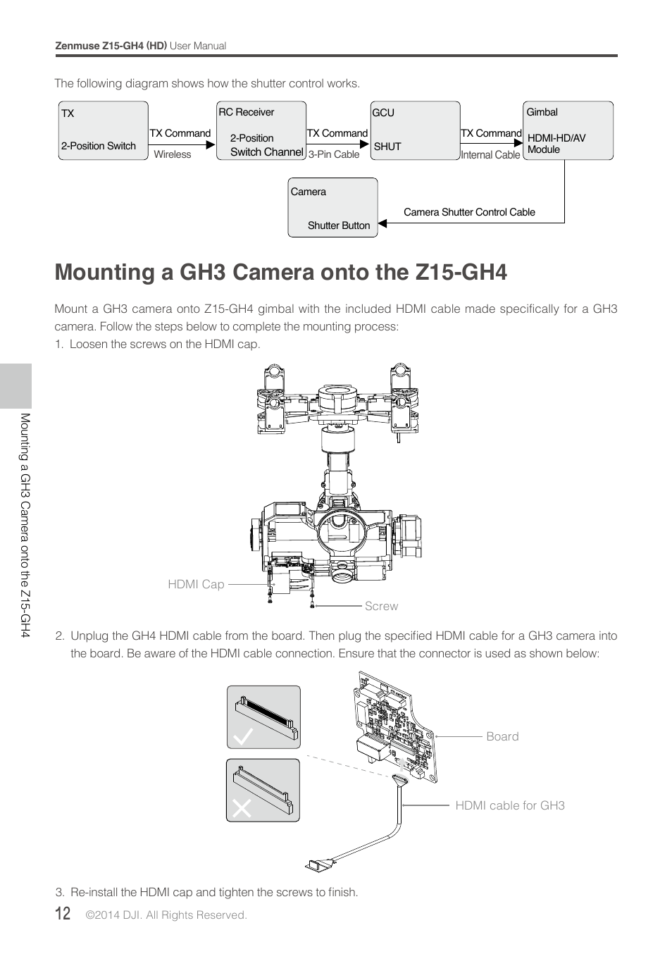 Mounting a gh3 camera onto the z15-gh4 | DJI Z15-GH4 (HD User Manual | Page 12 / 28