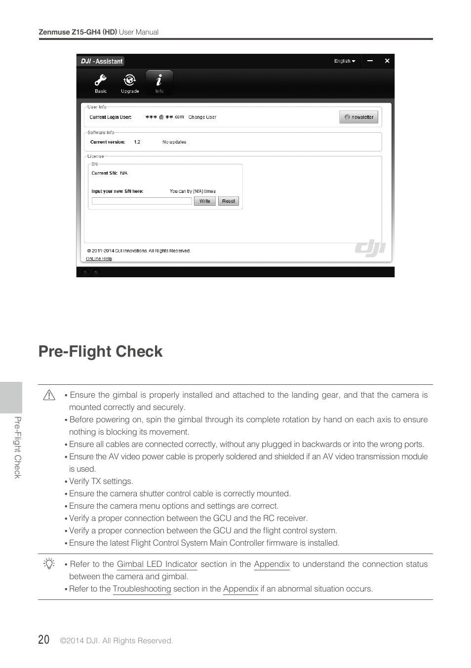 Pre-flight check | DJI Z15-GH4 (HD User Manual | Page 20 / 28