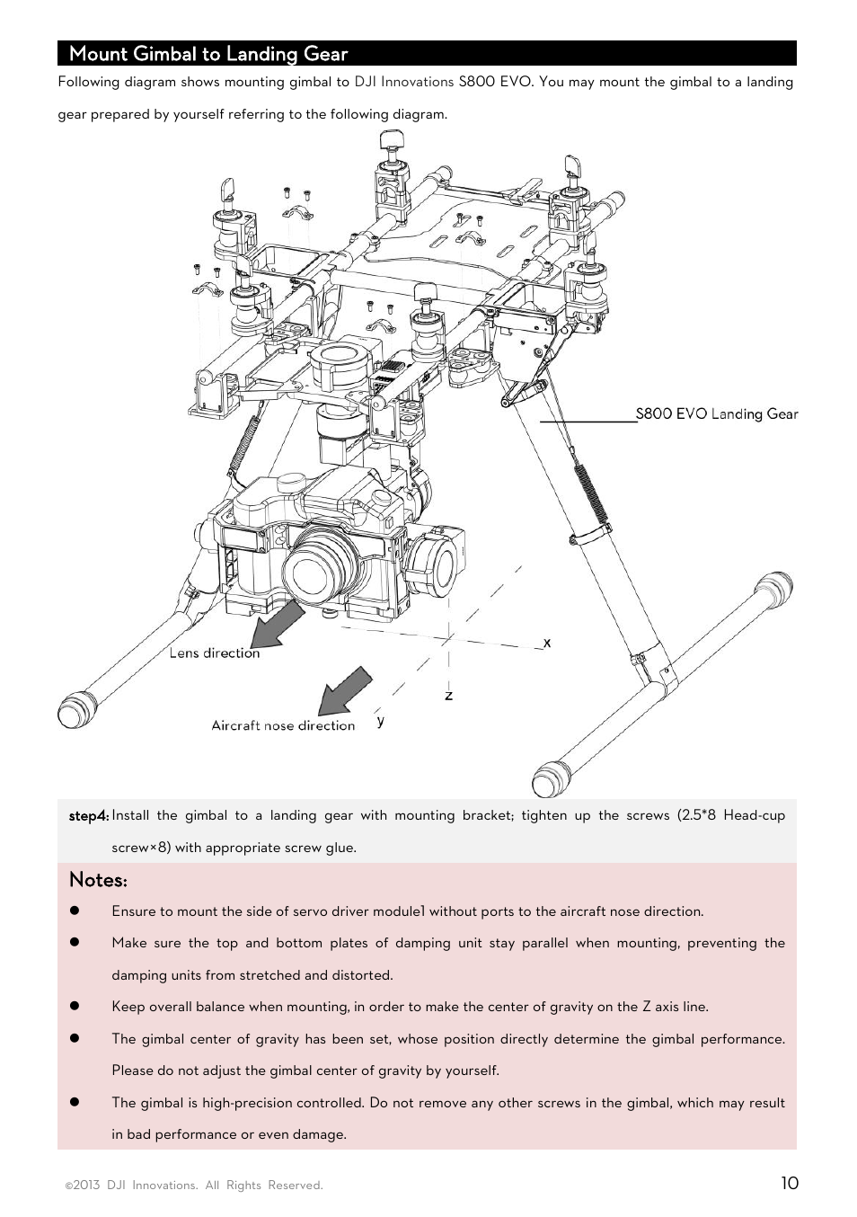 Mount gimbal to landing gear | DJI Z15-GH3 User Manual | Page 10 / 26