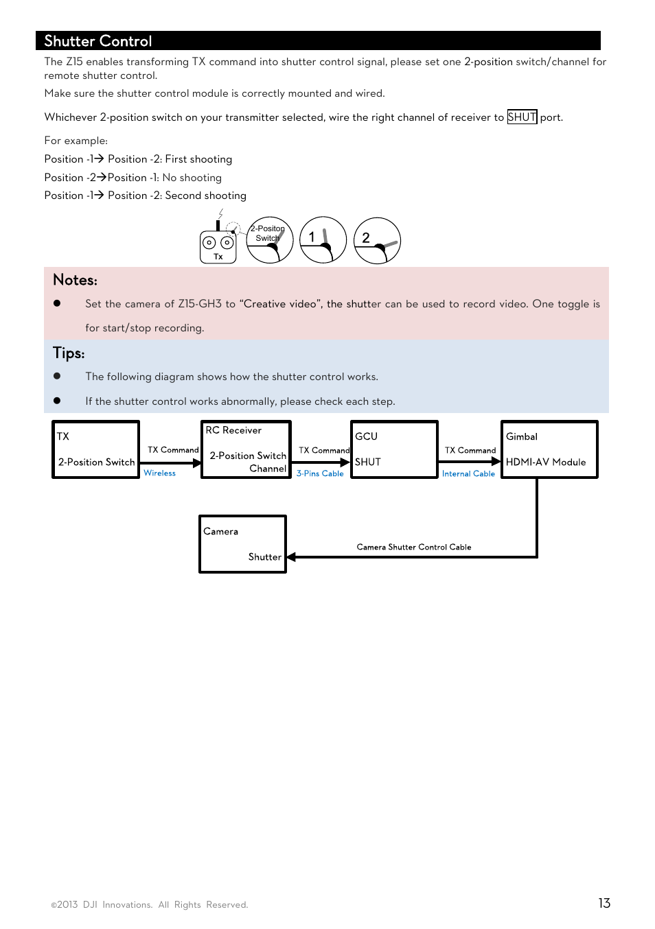 Shutter control, Tips | DJI Z15-GH3 User Manual | Page 13 / 26