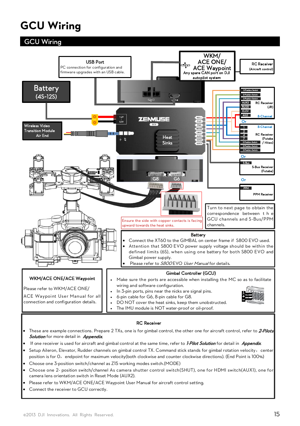 Gcu wiring, Battery, 4s~12s) | Wkm/ ace one/ ace waypoint | DJI Z15-GH3 User Manual | Page 15 / 26