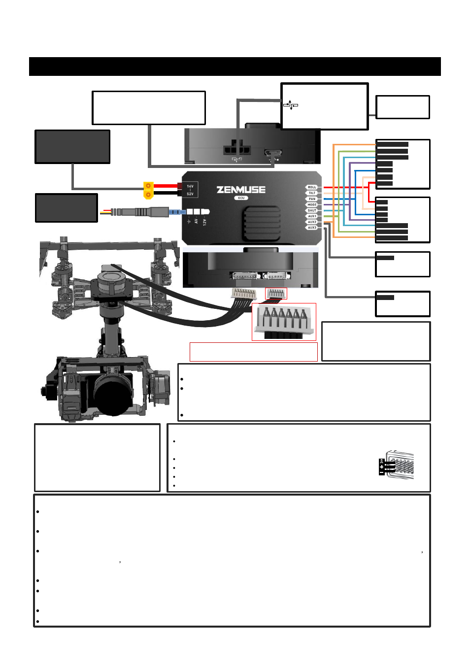 Gimbal controller wiring, Battery, Gcu wiring | 4s~12s), Wkm/ ace one/ ace waypoint | DJI Z15 User Manual | Page 18 / 33
