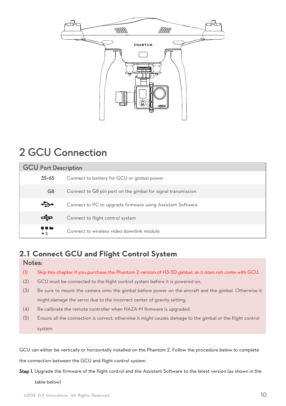 2 gcu connection, Onnect, Light | Ontrol, Ystem, 1 connect gcu and flight control system | DJI H3-3D User Manua User Manual | Page 10 / 20