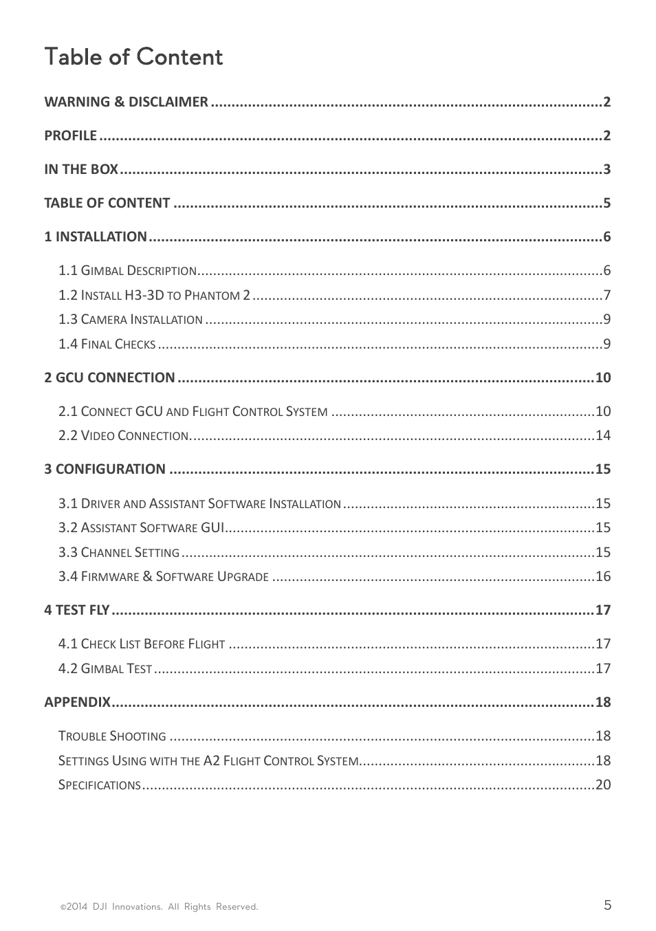 Table of content | DJI H3-3D User Manua User Manual | Page 5 / 20