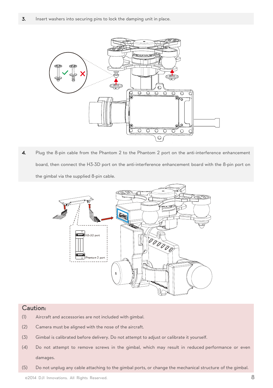 Caution | DJI H3-3D User Manua User Manual | Page 8 / 20