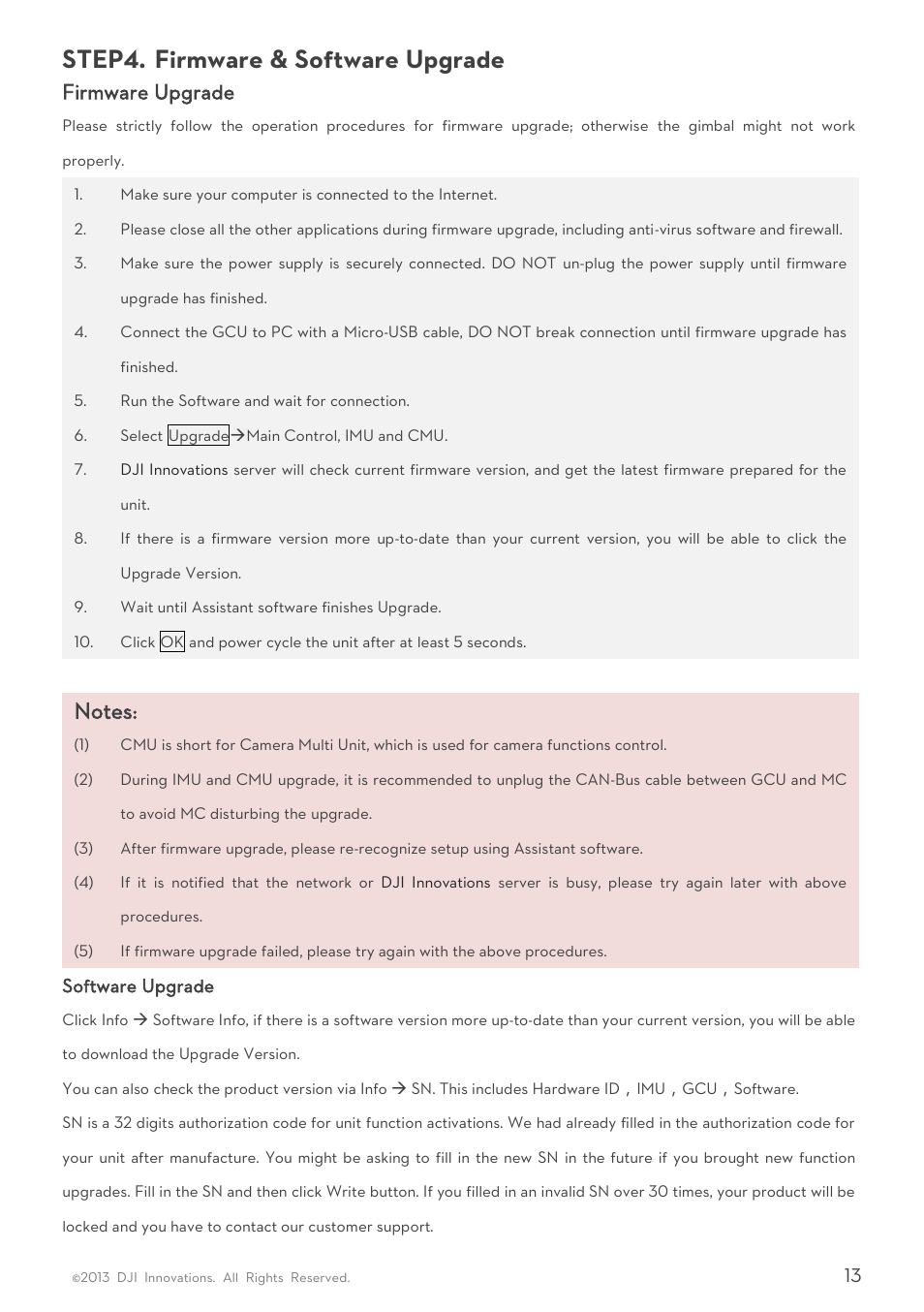 Step4, Irmware, Oftware | Pgrade, Step4. firmware & software upgrade, Firmware upgrade | DJI H3-2D User Manual | Page 13 / 16