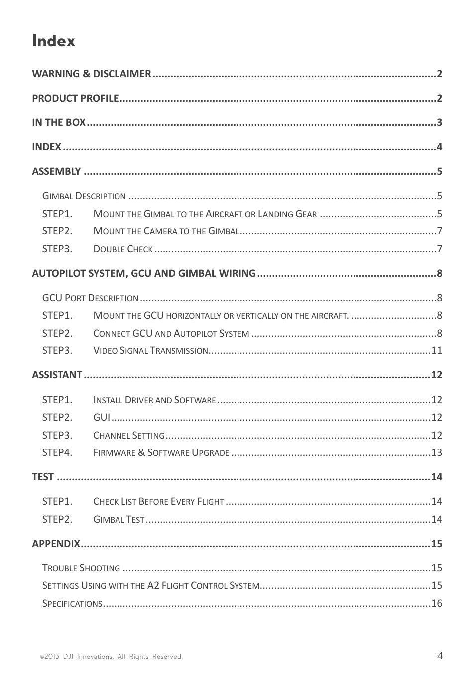 Index | DJI H3-2D User Manual | Page 4 / 16