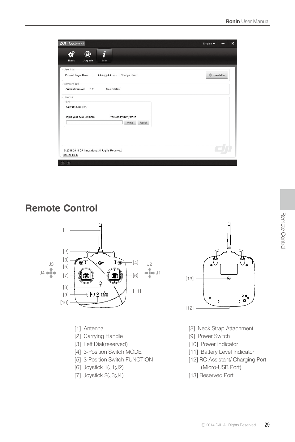 Remote control | DJI Ronin User Manual | Page 29 / 36